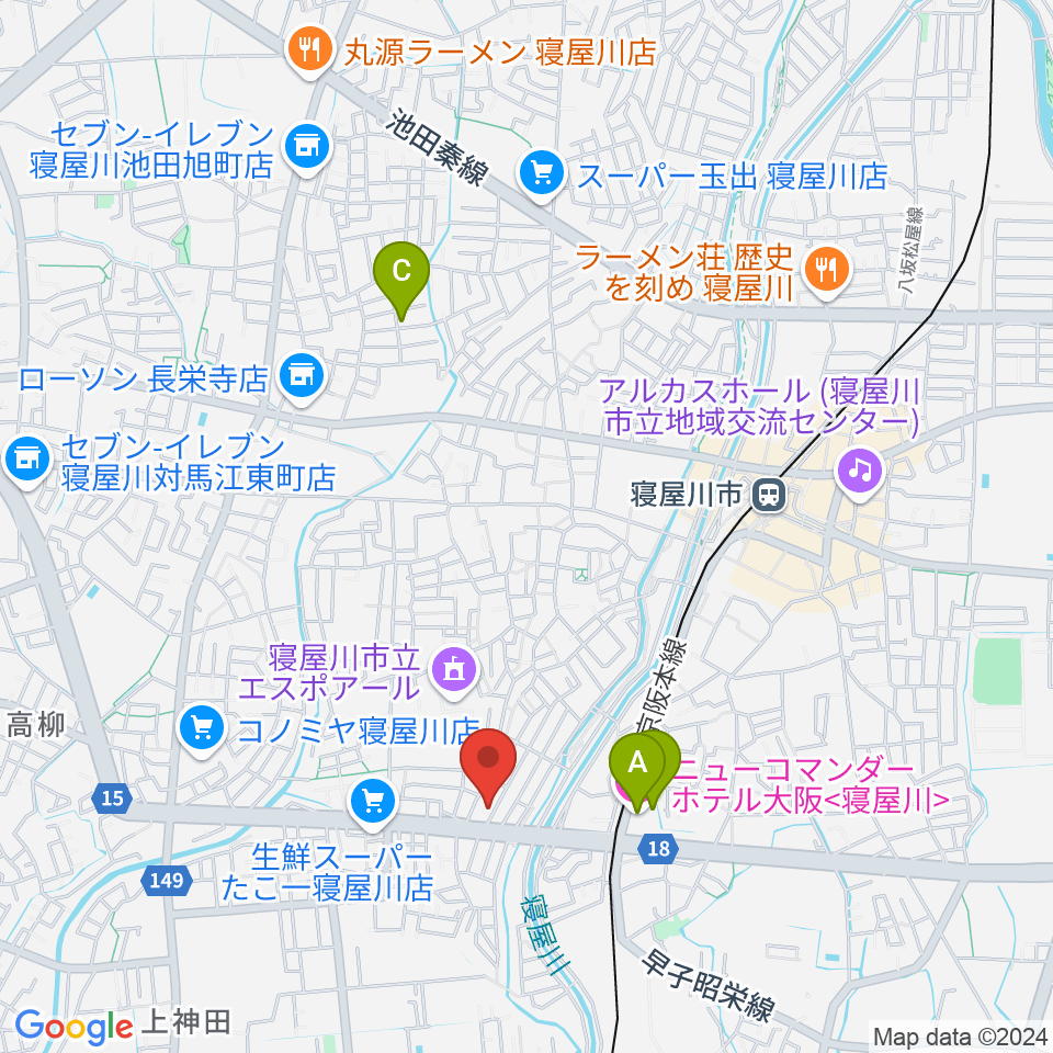 ミュージックワークス周辺のホテル一覧地図