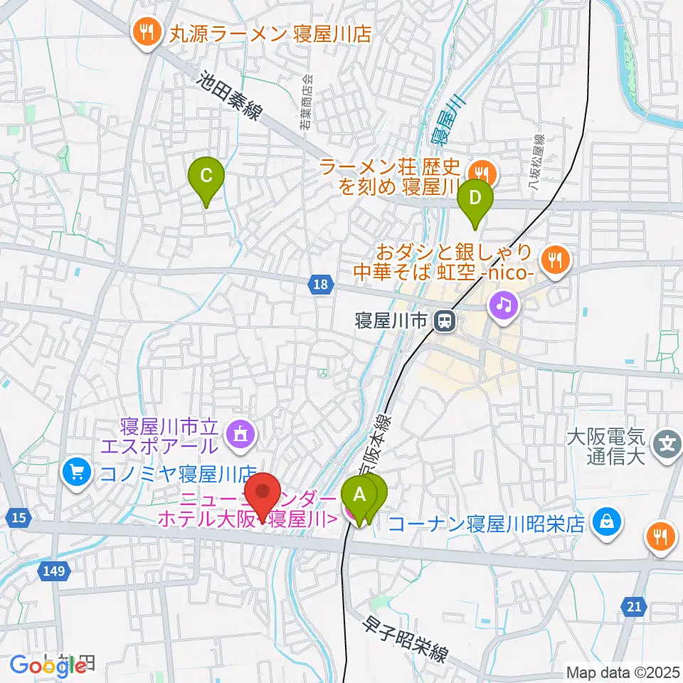 ミュージックワークス周辺のホテル一覧地図