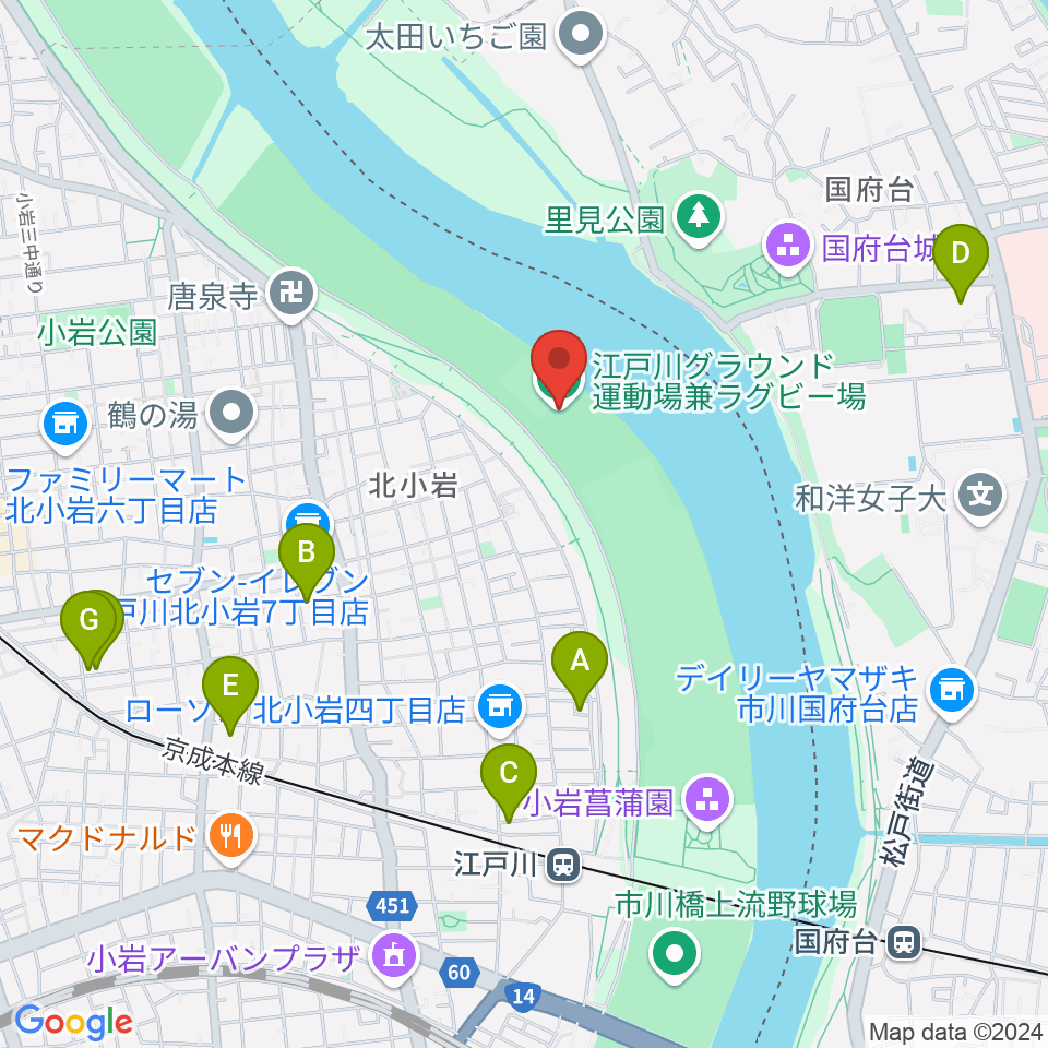 江戸川運動場兼ラグビー場周辺のホテル一覧地図