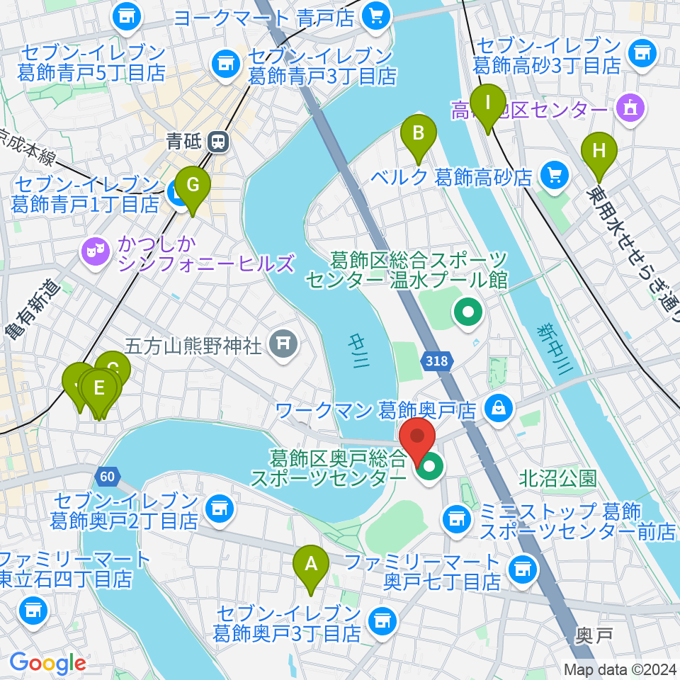 奥戸総合スポーツセンター体育館周辺のホテル一覧地図