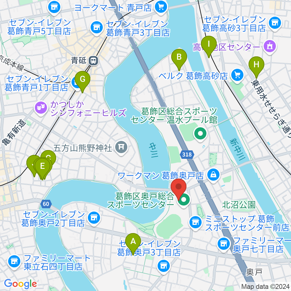 奥戸総合スポーツセンター体育館周辺のホテル一覧地図