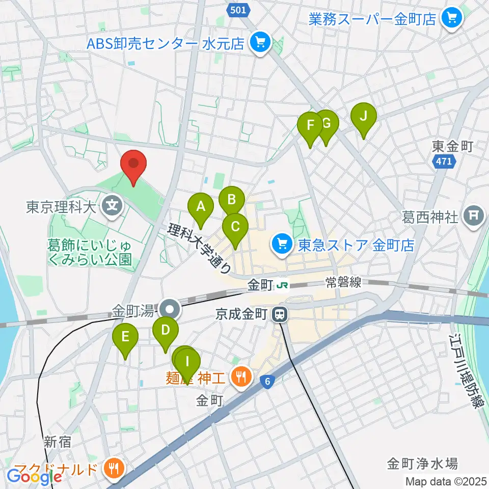 葛飾にいじゅくみらい公園運動場周辺のホテル一覧地図