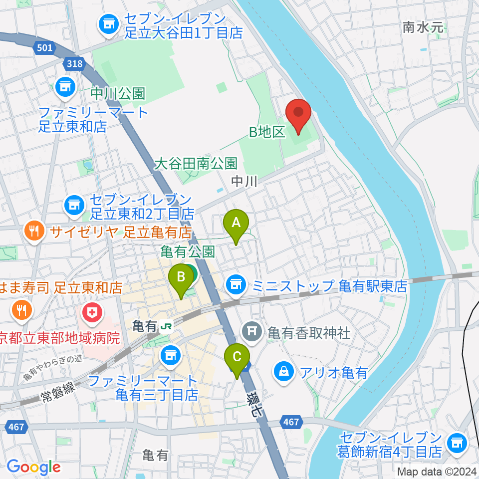 中川公園野球場周辺のホテル一覧地図