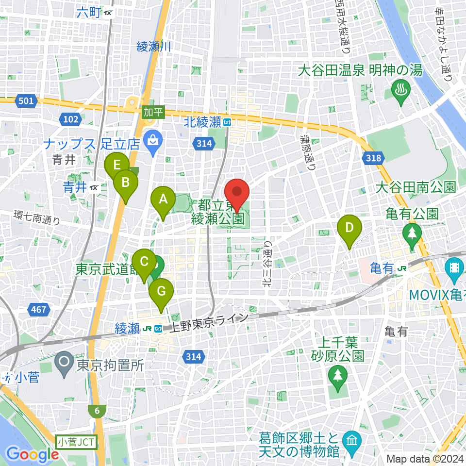 東綾瀬公園野球場周辺のホテル一覧地図