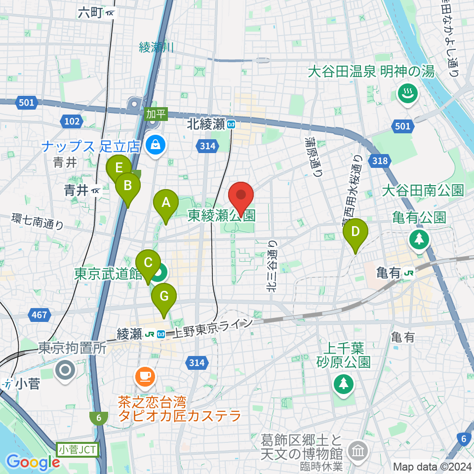 東綾瀬公園野球場周辺のホテル一覧地図