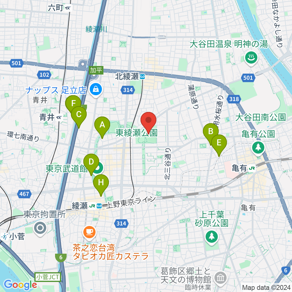 東綾瀬公園野球場周辺のホテル一覧地図