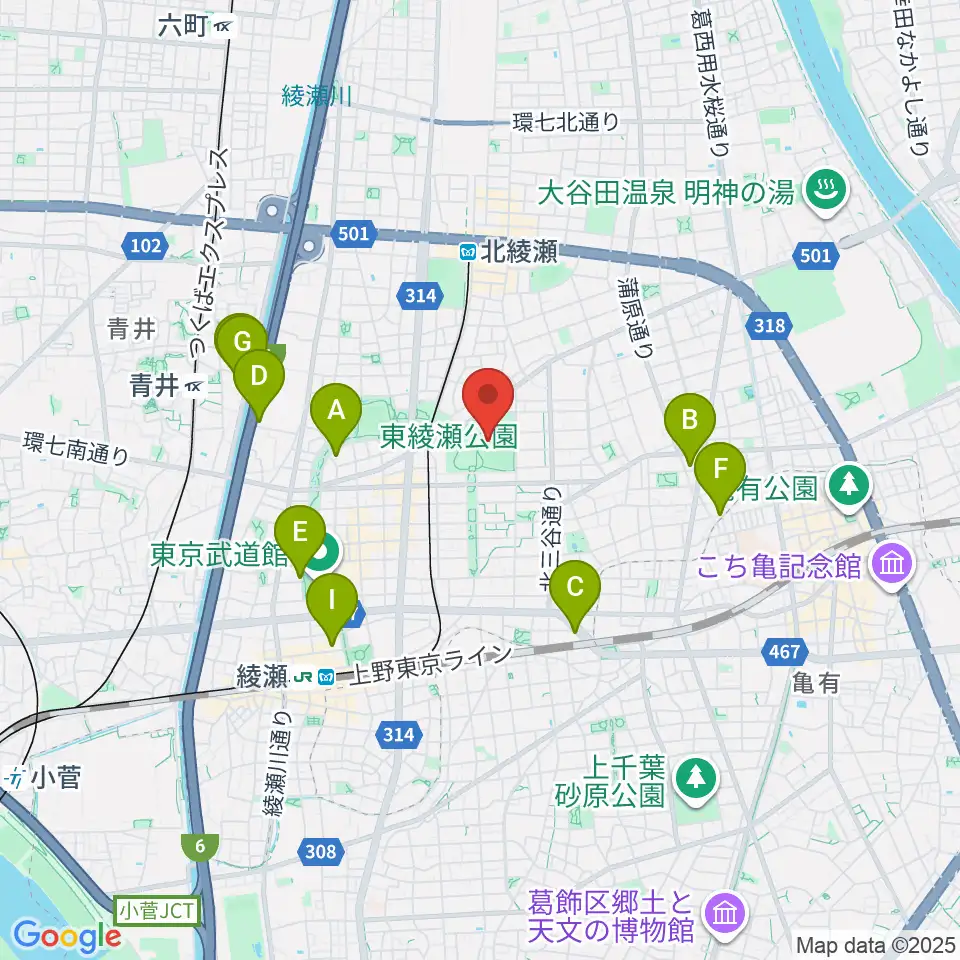東綾瀬公園野球場周辺のホテル一覧地図