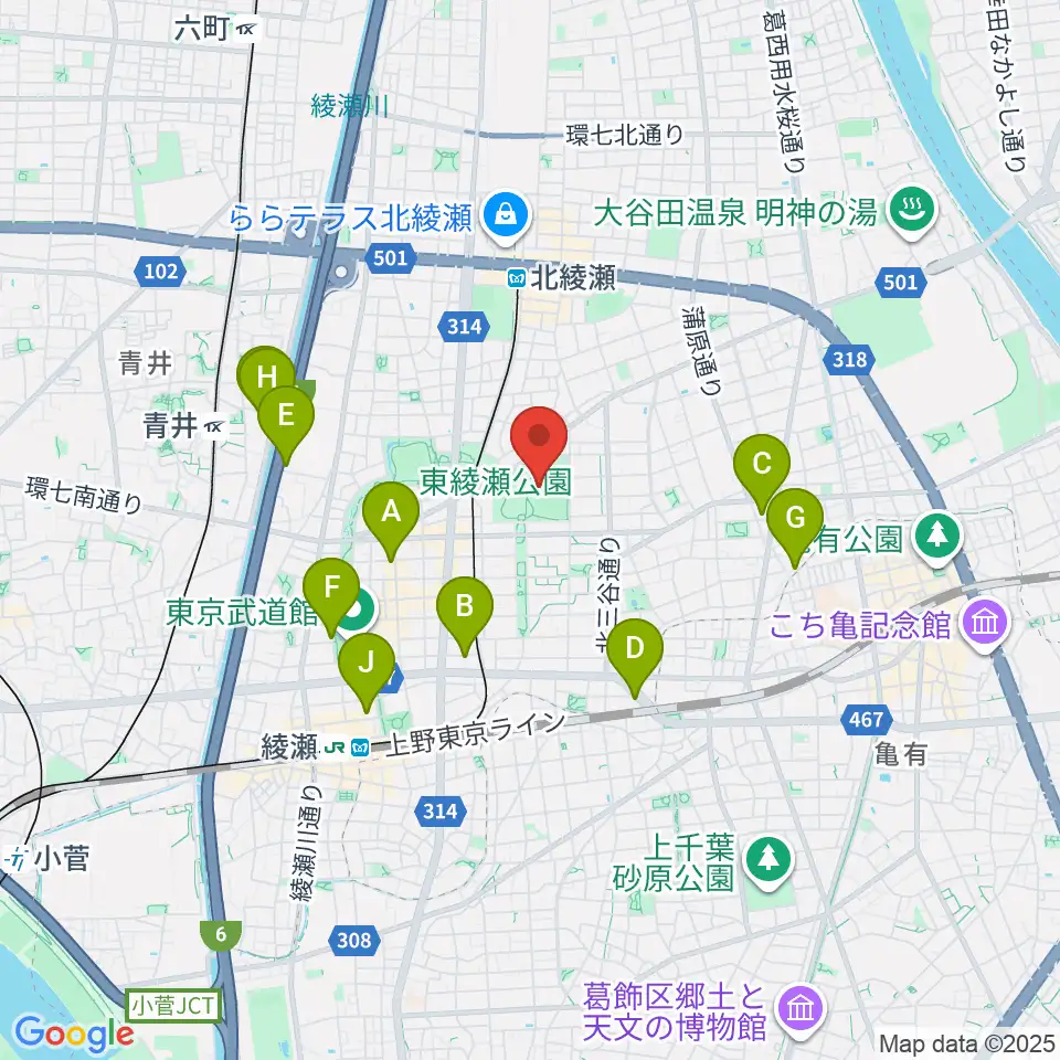 東綾瀬公園野球場周辺のホテル一覧地図