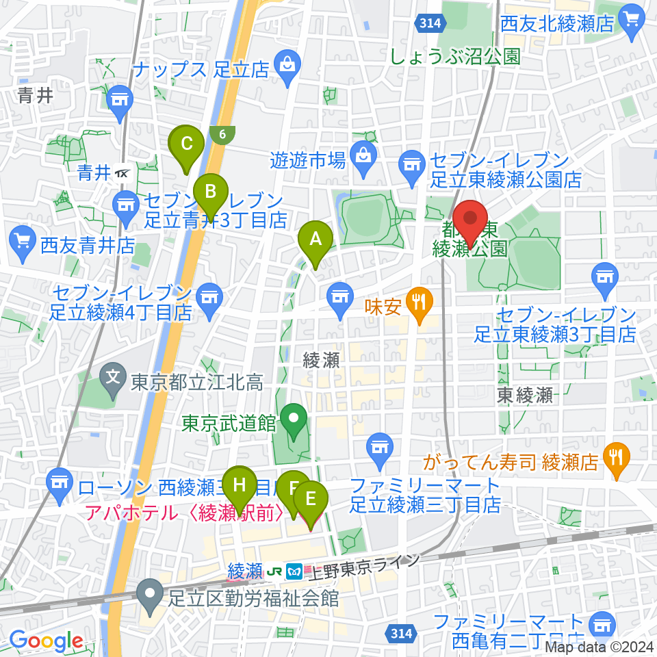 東綾瀬公園温水プール周辺のホテル一覧地図
