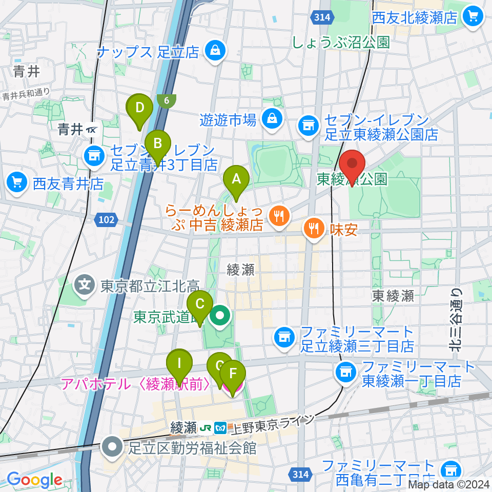 東綾瀬公園温水プール周辺のホテル一覧地図