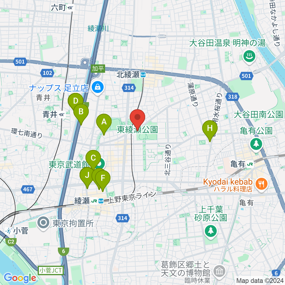 東綾瀬公園温水プール周辺のホテル一覧地図