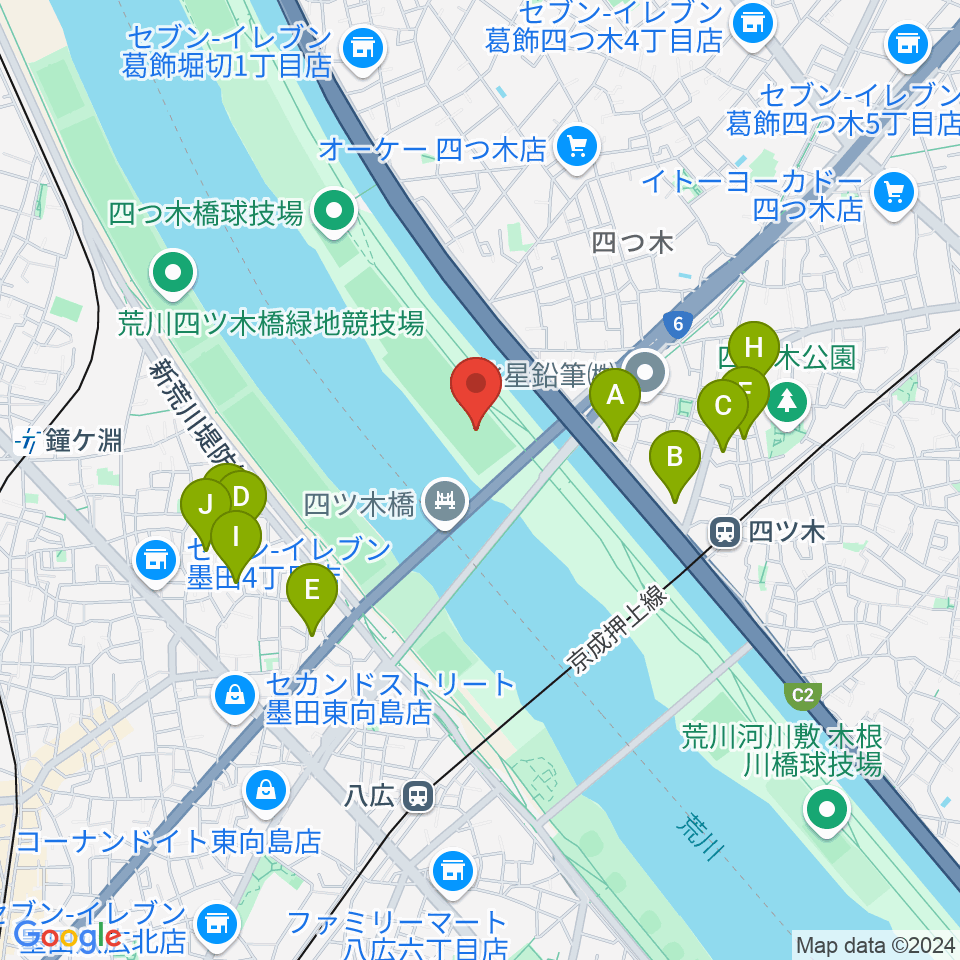 四つ木橋野球場周辺のホテル一覧地図