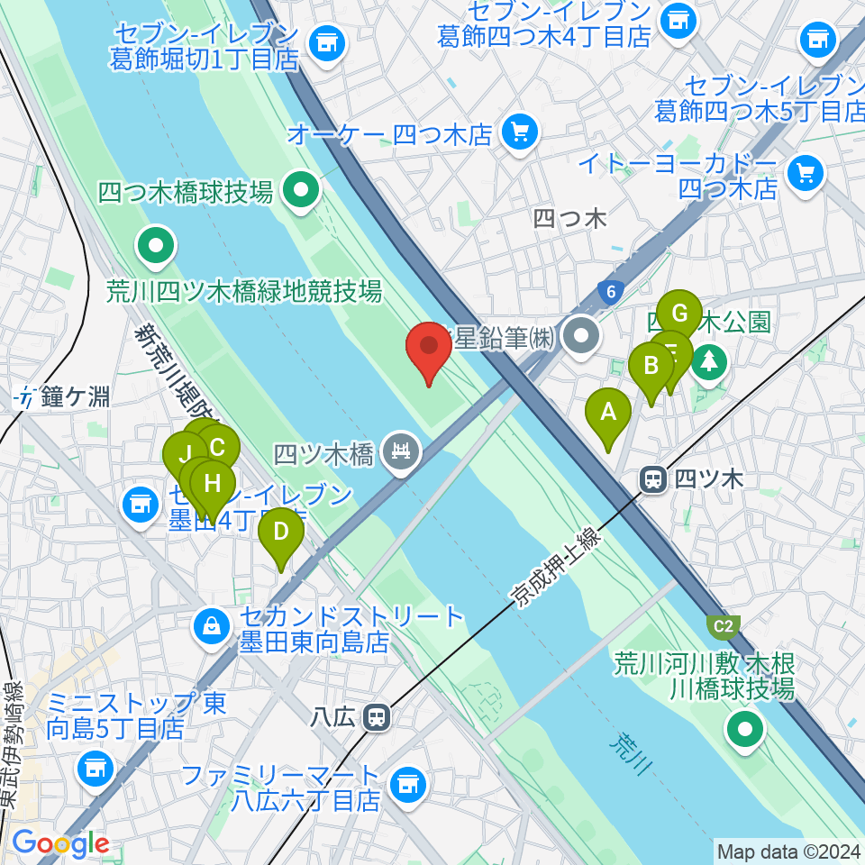 四つ木橋野球場周辺のホテル一覧地図