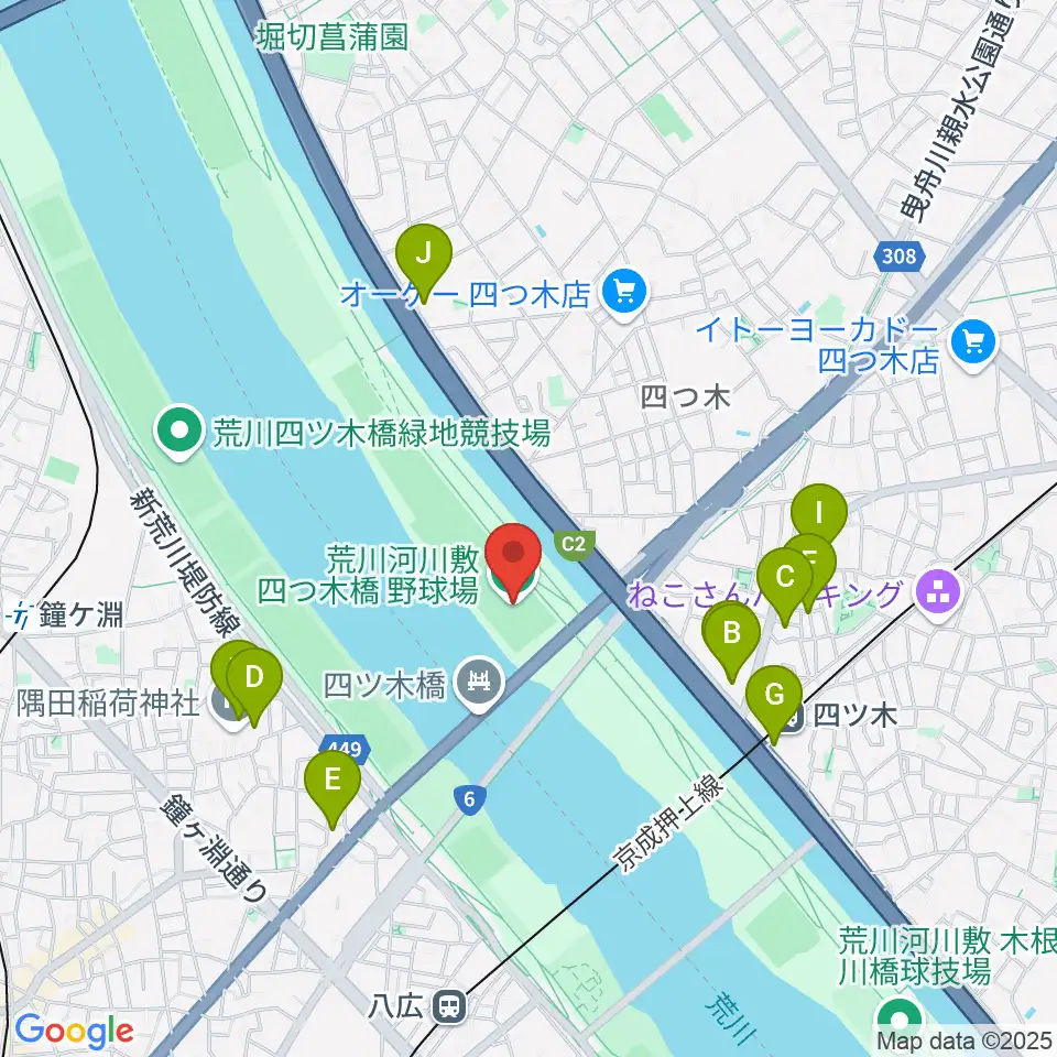 四つ木橋野球場周辺のホテル一覧地図
