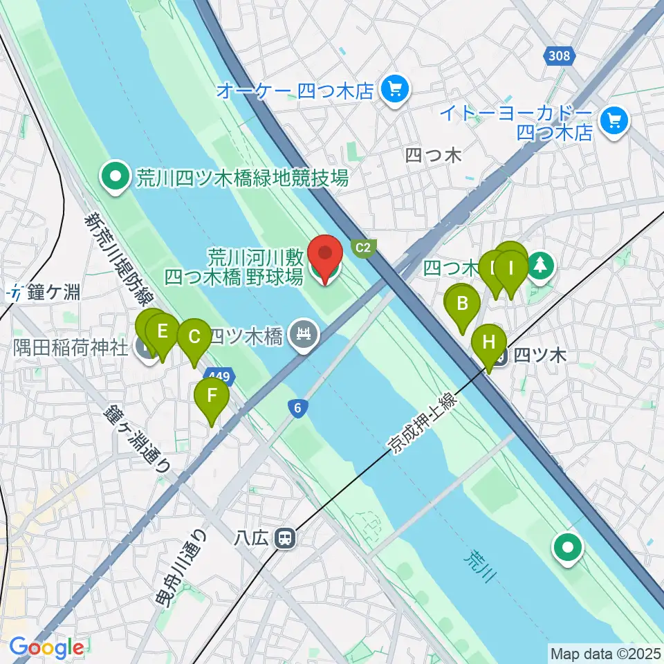 四つ木橋野球場周辺のホテル一覧地図