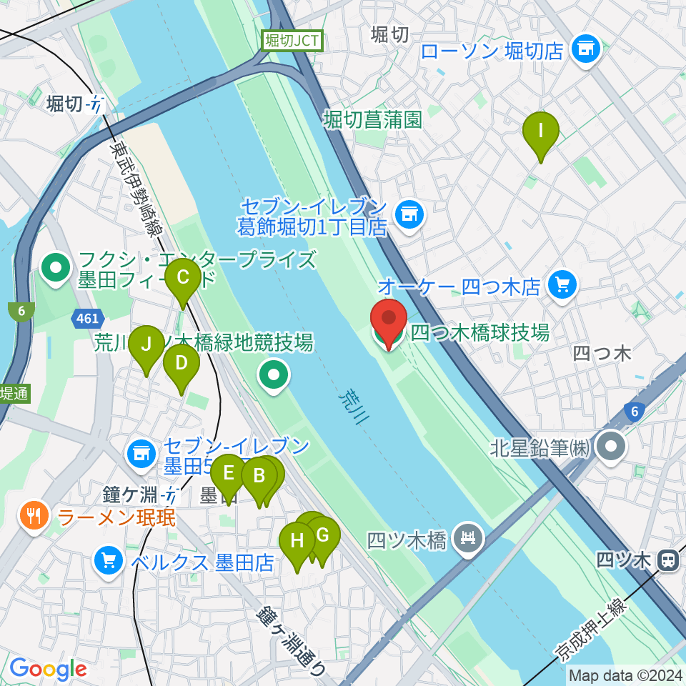 四つ木橋球技場周辺のホテル一覧地図