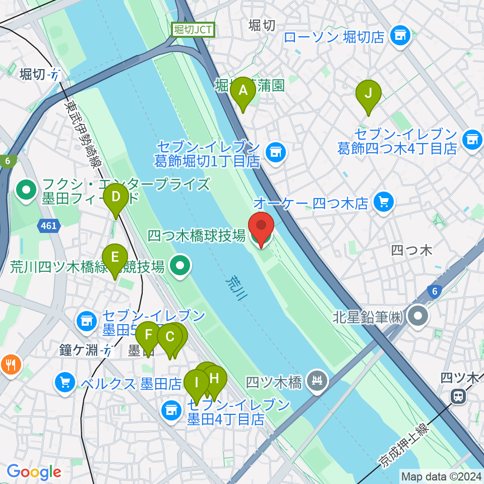 四つ木橋球技場周辺のホテル一覧地図