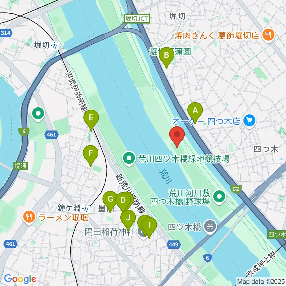 四つ木橋球技場周辺のホテル一覧地図