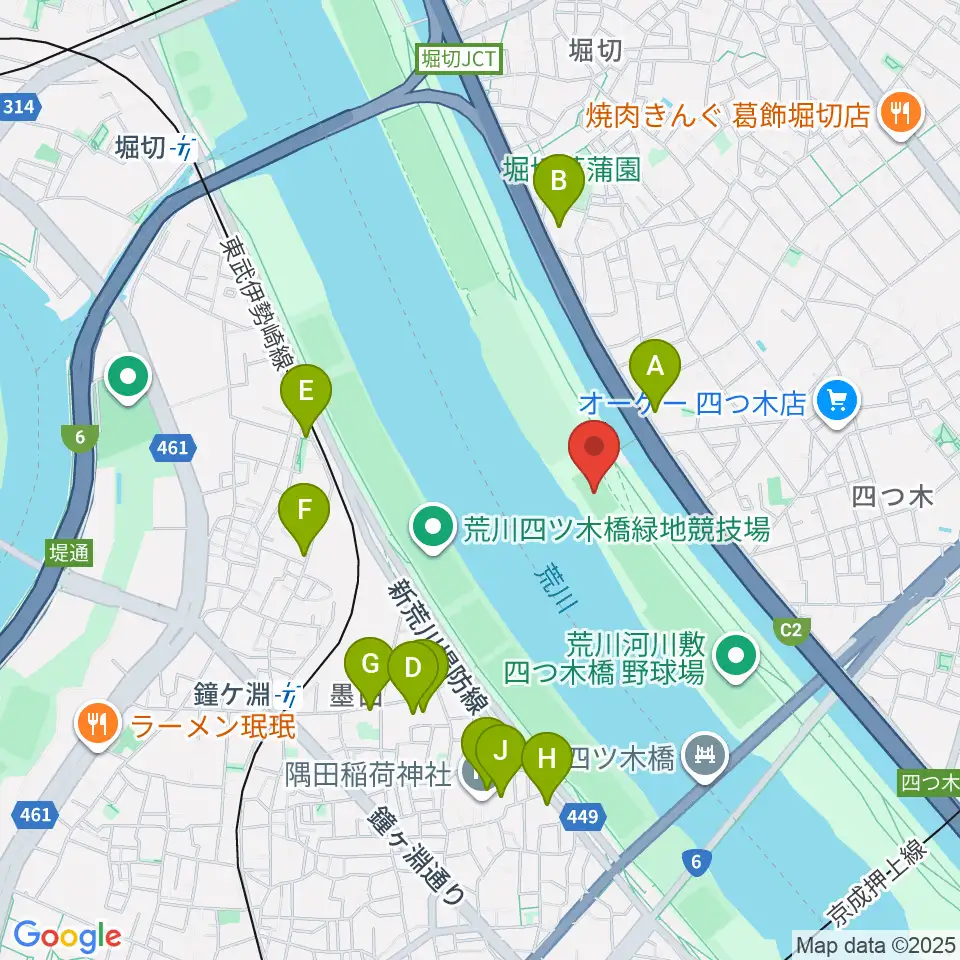 四つ木橋球技場周辺のホテル一覧地図