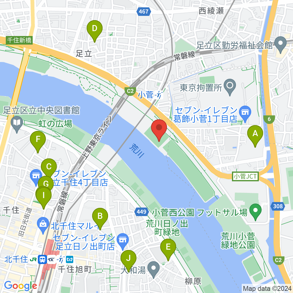 五反野野球場周辺のホテル一覧地図