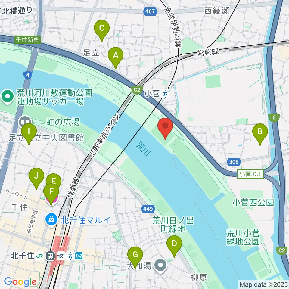 五反野野球場周辺のホテル一覧地図