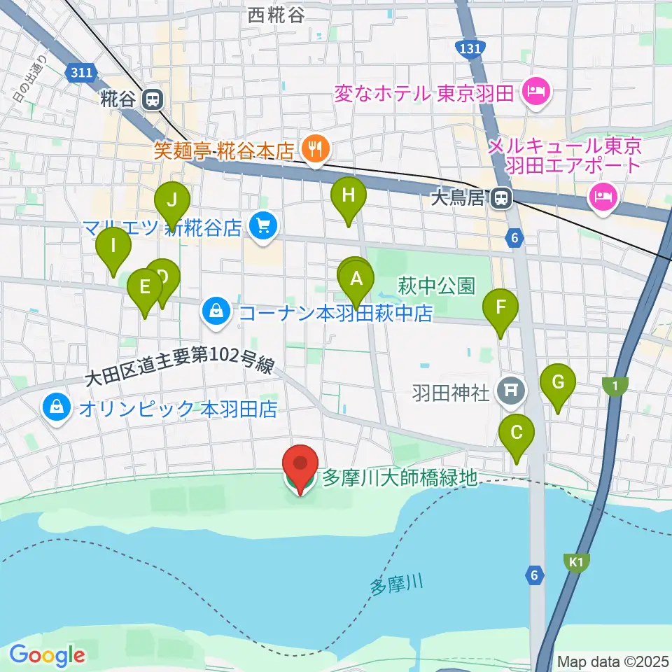 多摩川大師橋緑地周辺のホテル一覧地図