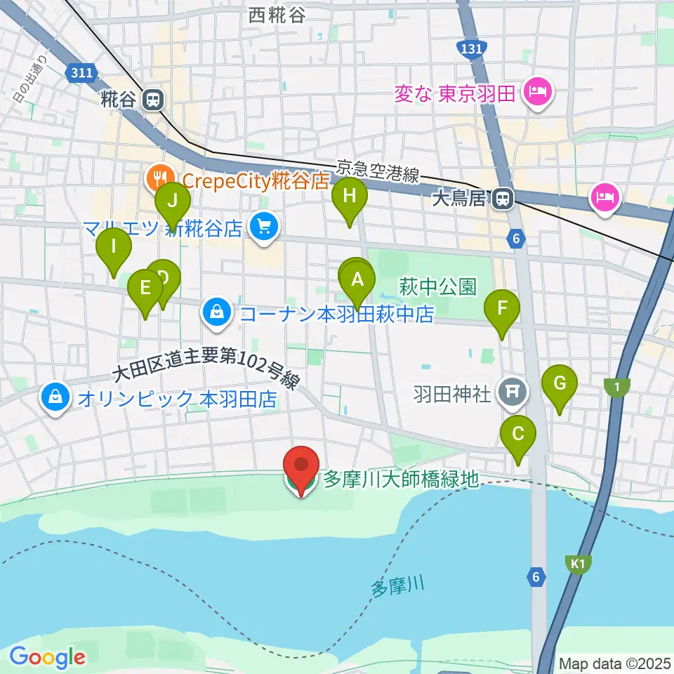 多摩川大師橋緑地周辺のホテル一覧地図