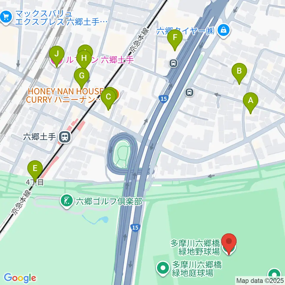 多摩川六郷橋緑地野球場周辺のホテル一覧地図