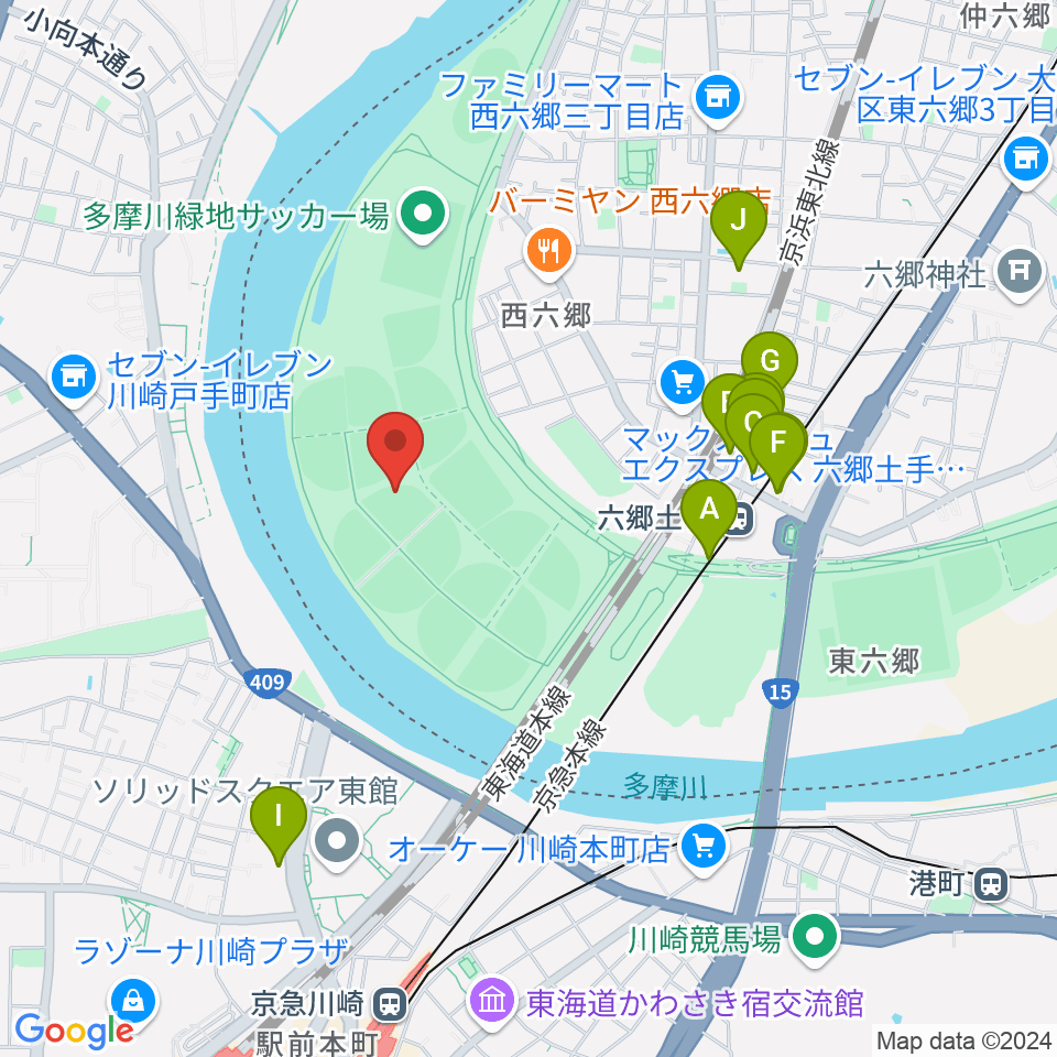 多摩川緑地野球場周辺のホテル一覧地図