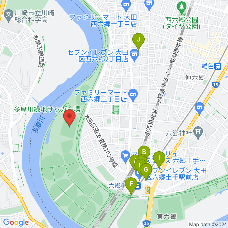 多摩川緑地サッカー場周辺のホテル一覧地図