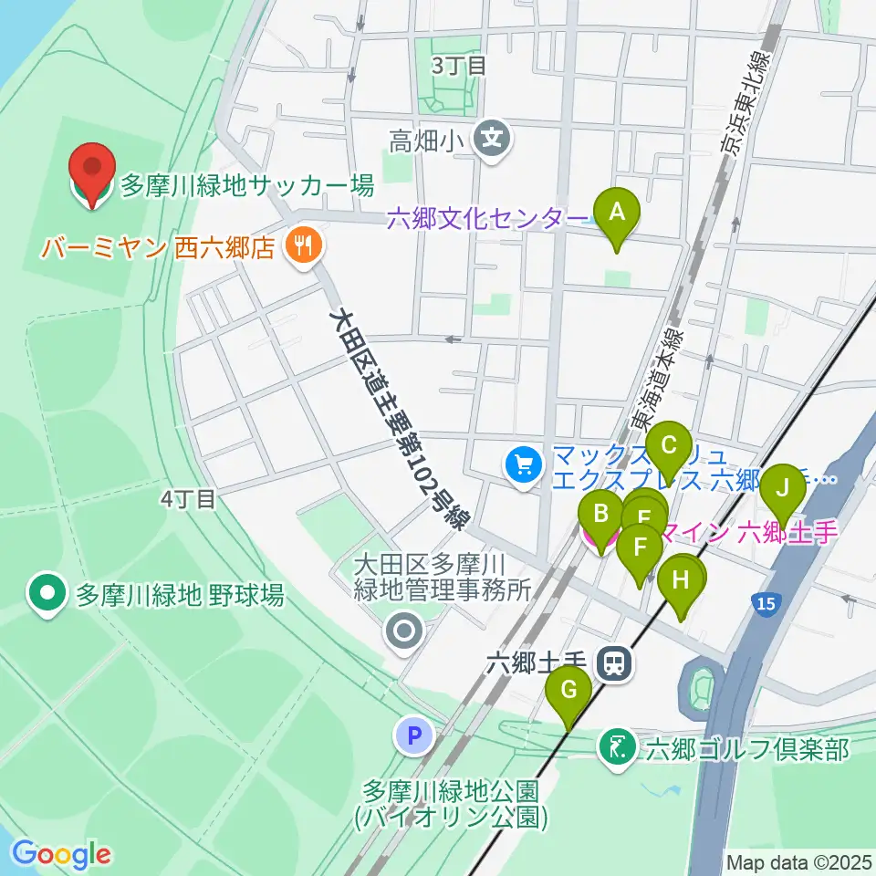 多摩川緑地サッカー場周辺のホテル一覧地図