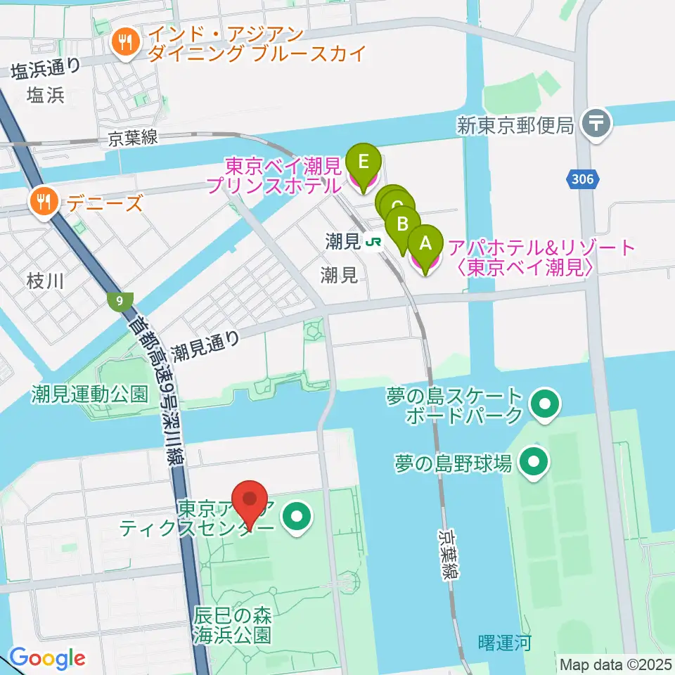 辰巳の森海浜公園ラグビー練習場周辺のホテル一覧地図
