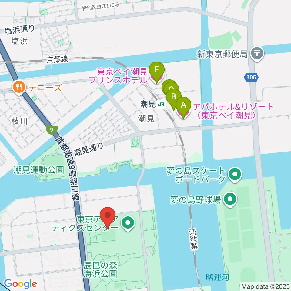 辰巳の森海浜公園ラグビー練習場周辺のホテル一覧地図