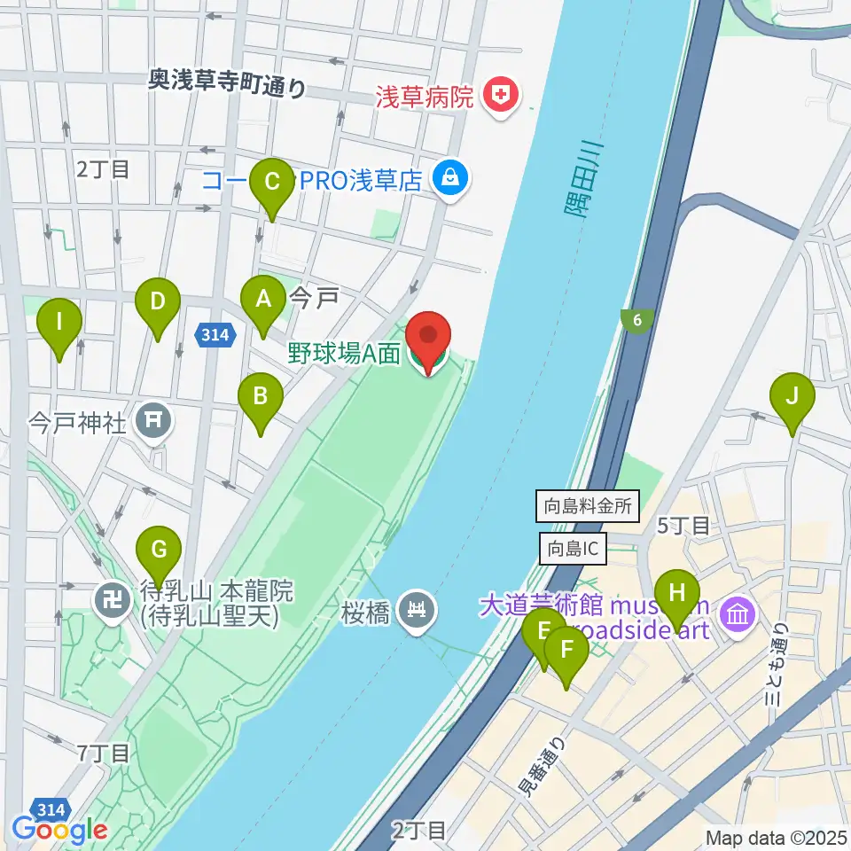 台東リバーサイドスポーツセンター野球場周辺のホテル一覧地図