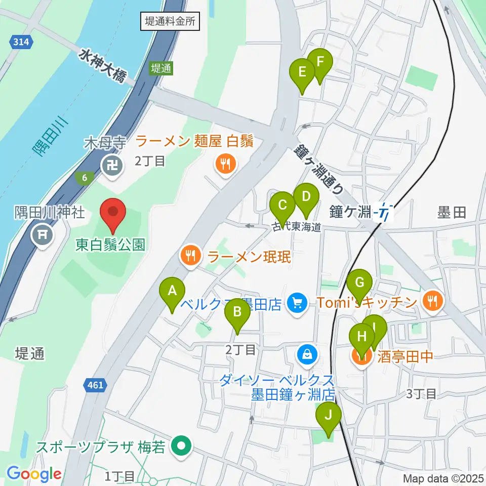 東白鬚公園小野球場周辺のホテル一覧地図