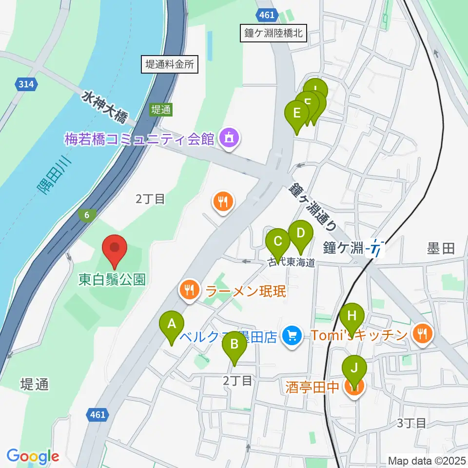東白鬚公園小野球場周辺のホテル一覧地図