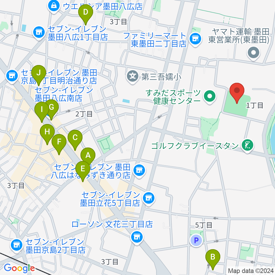 東墨田ソフトボール場周辺のホテル一覧地図