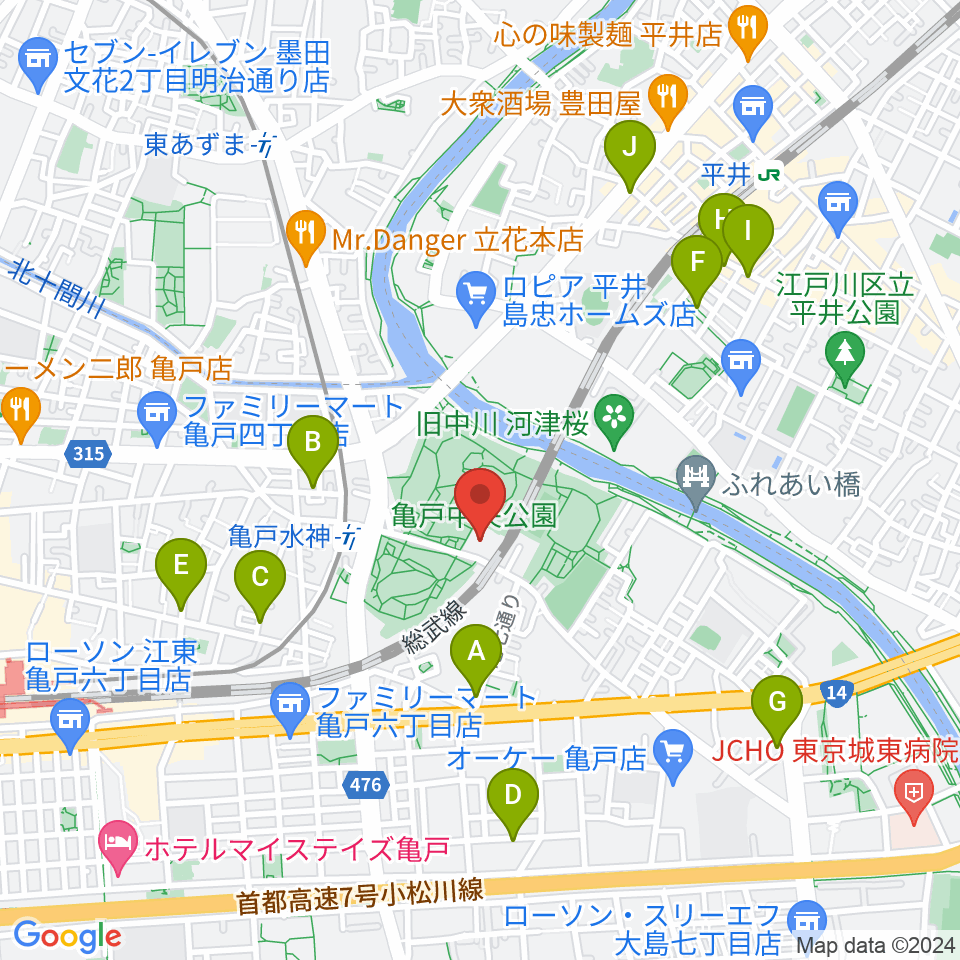 亀戸スポーツセンター周辺のホテル一覧地図