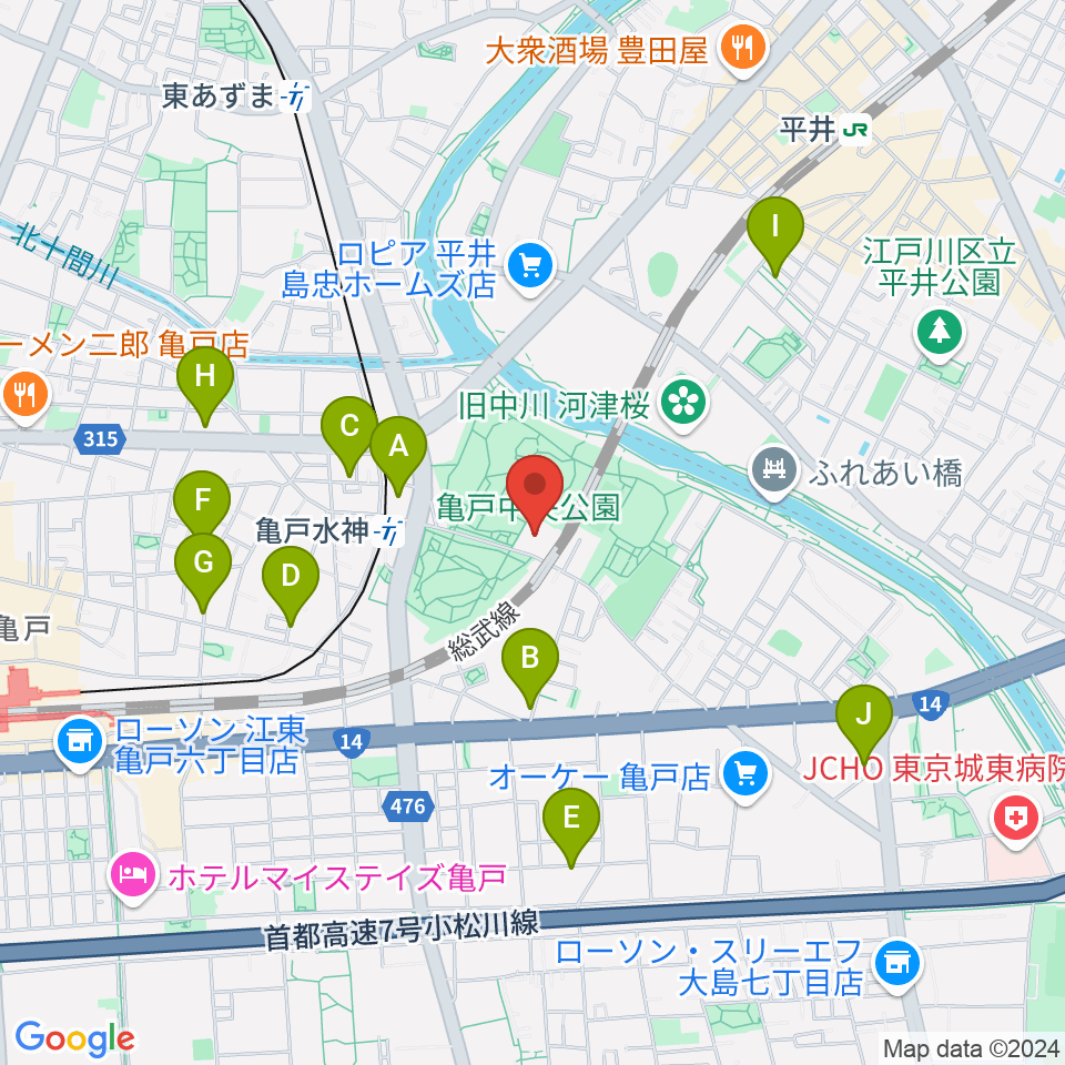 亀戸スポーツセンター周辺のホテル一覧地図