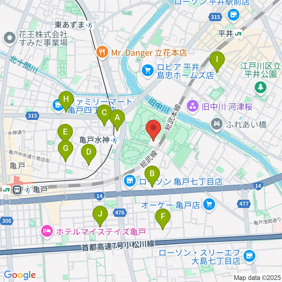 亀戸スポーツセンター周辺のホテル一覧地図