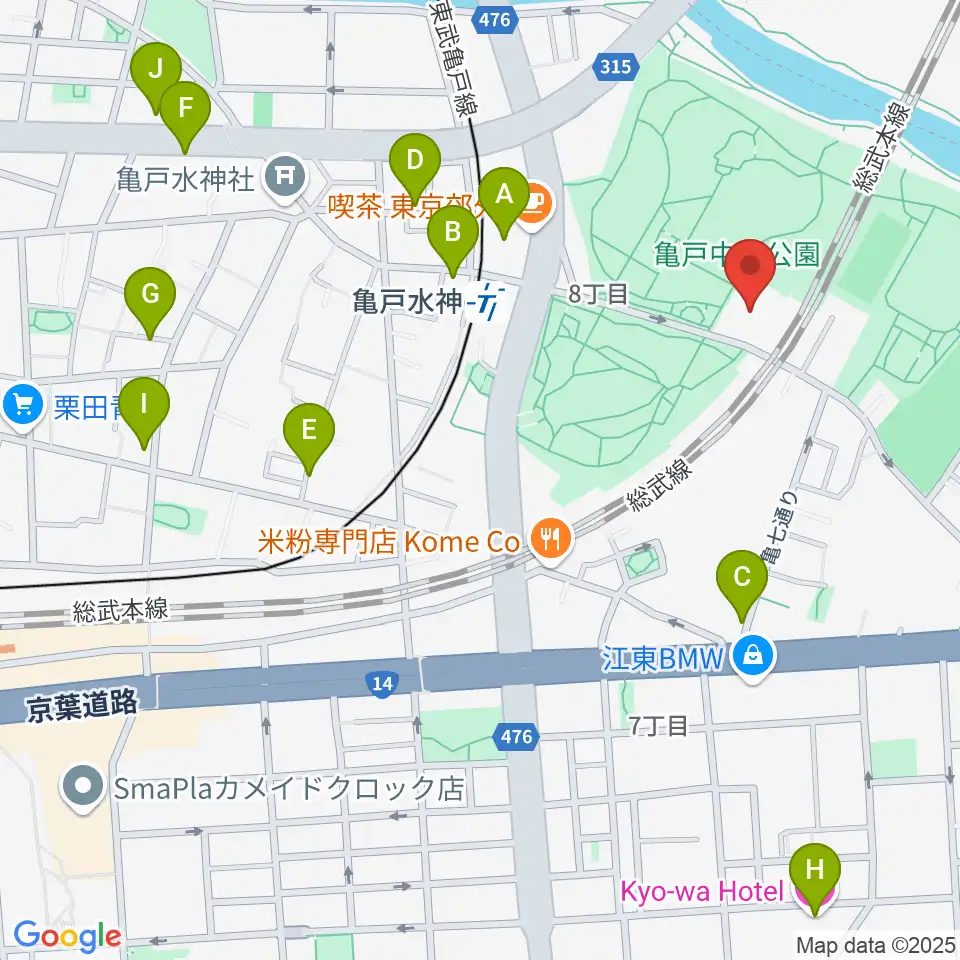 亀戸スポーツセンター周辺のホテル一覧地図