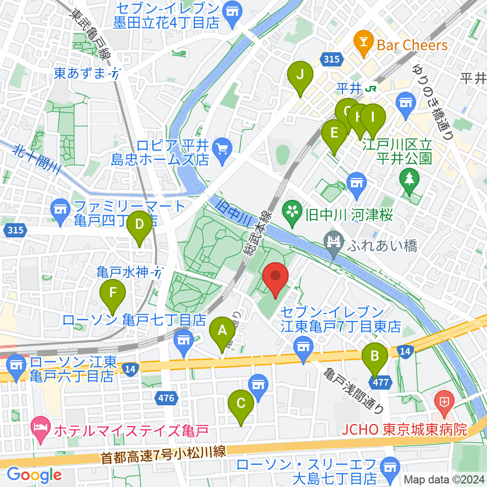 亀戸運動公園少年野球場周辺のホテル一覧地図