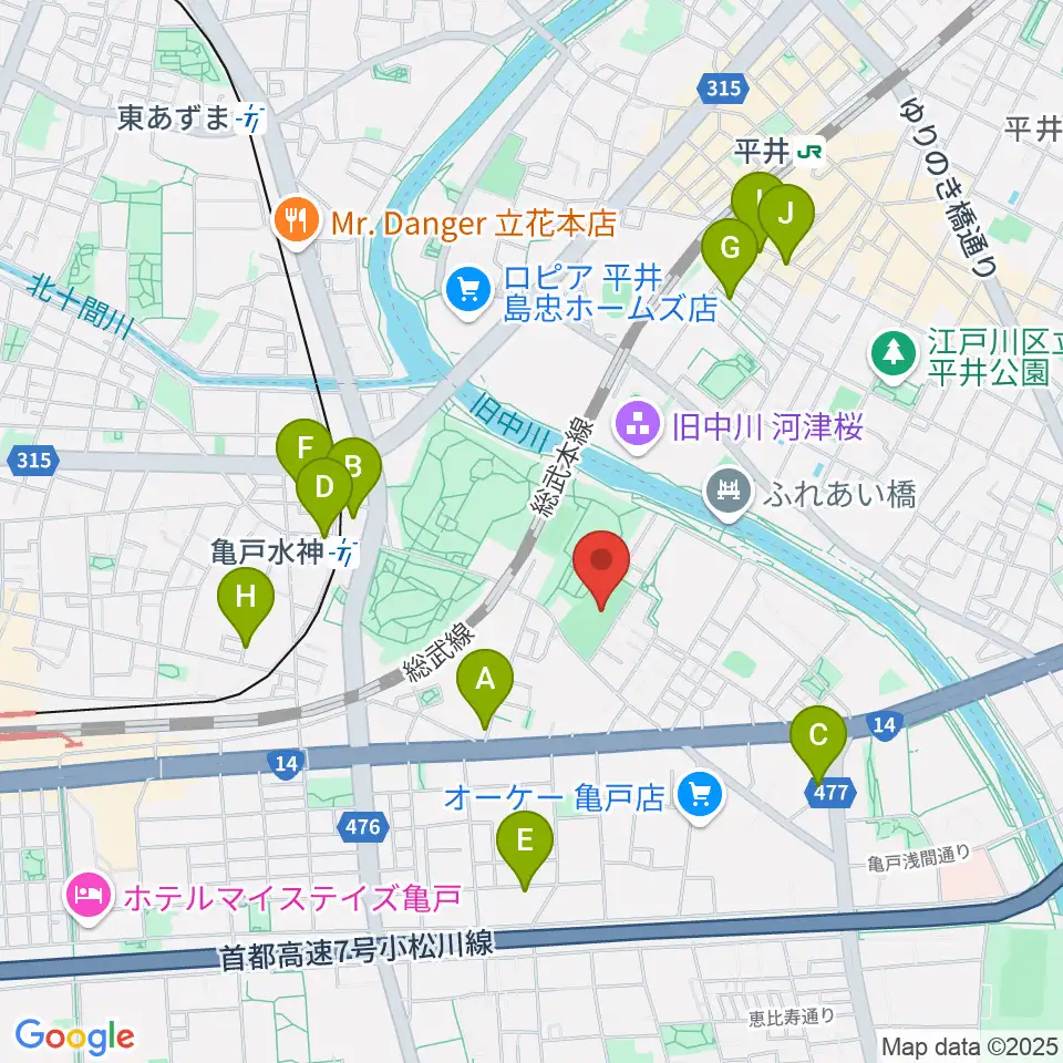亀戸運動公園少年野球場周辺のホテル一覧地図