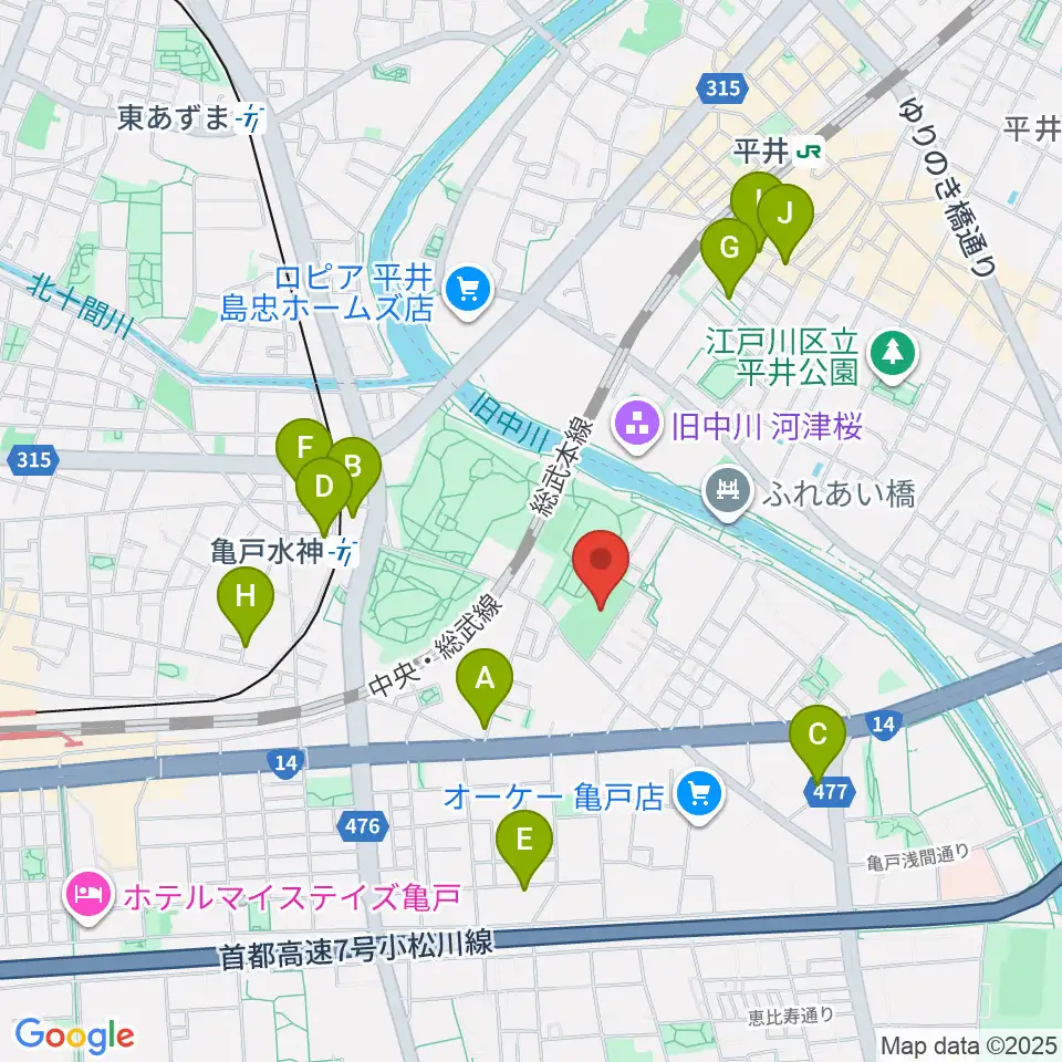 亀戸運動公園少年野球場周辺のホテル一覧地図