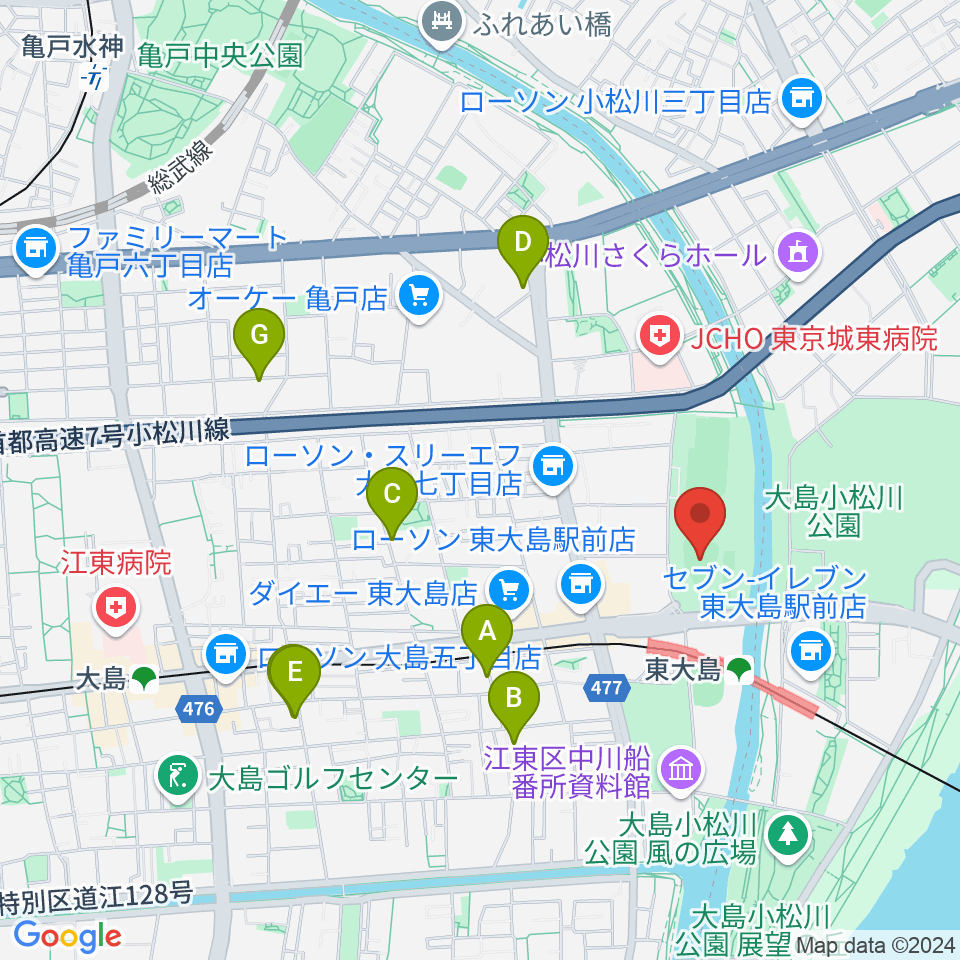 大島小松川公園小野球場周辺のホテル一覧地図