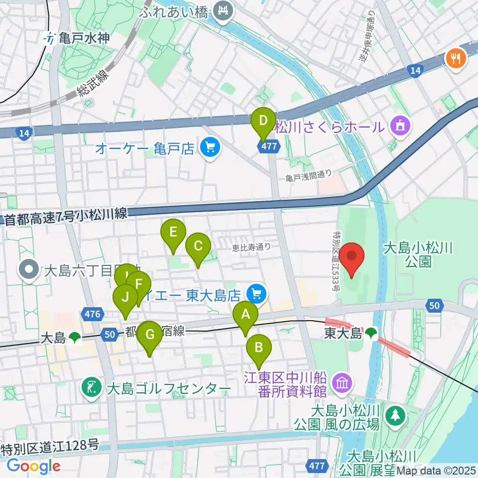 大島小松川公園小野球場周辺のホテル一覧地図