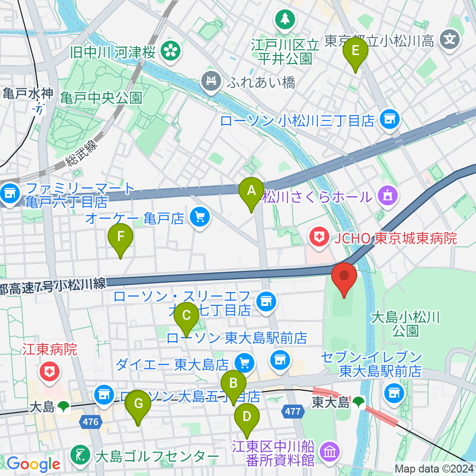 大島小松川公園サッカー場周辺のホテル一覧地図