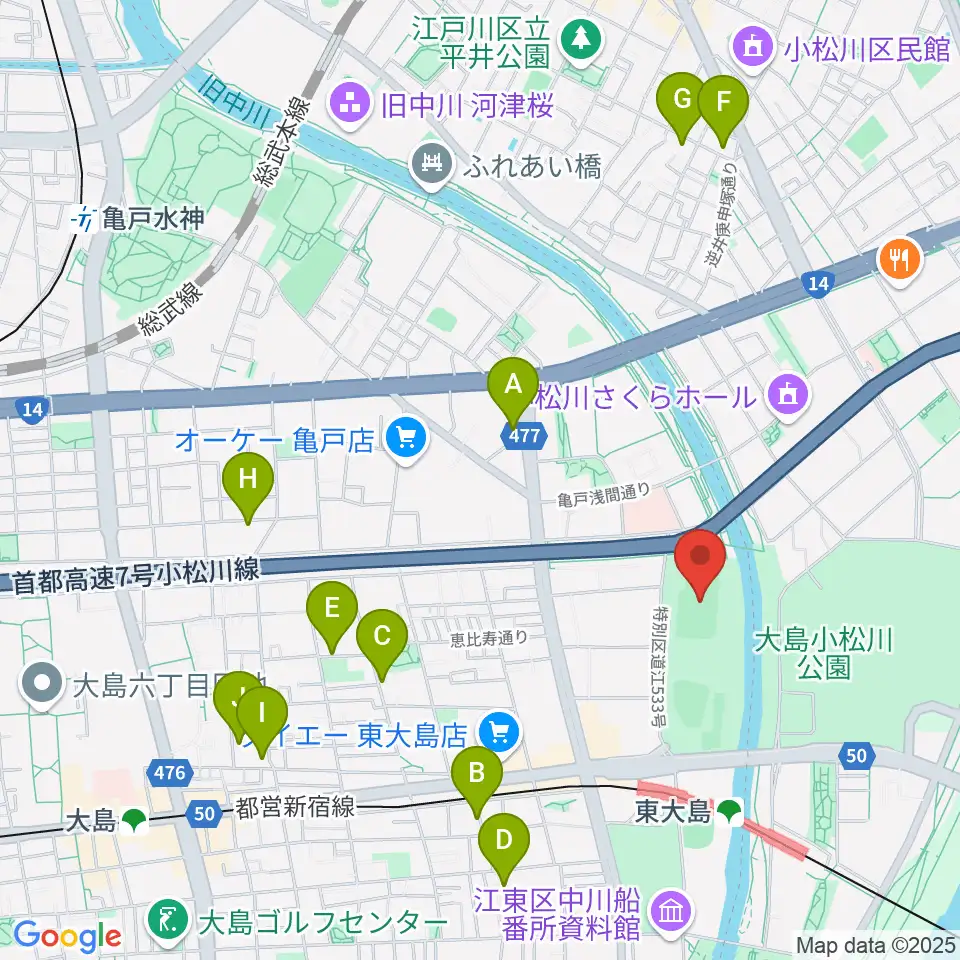 大島小松川公園サッカー場周辺のホテル一覧地図