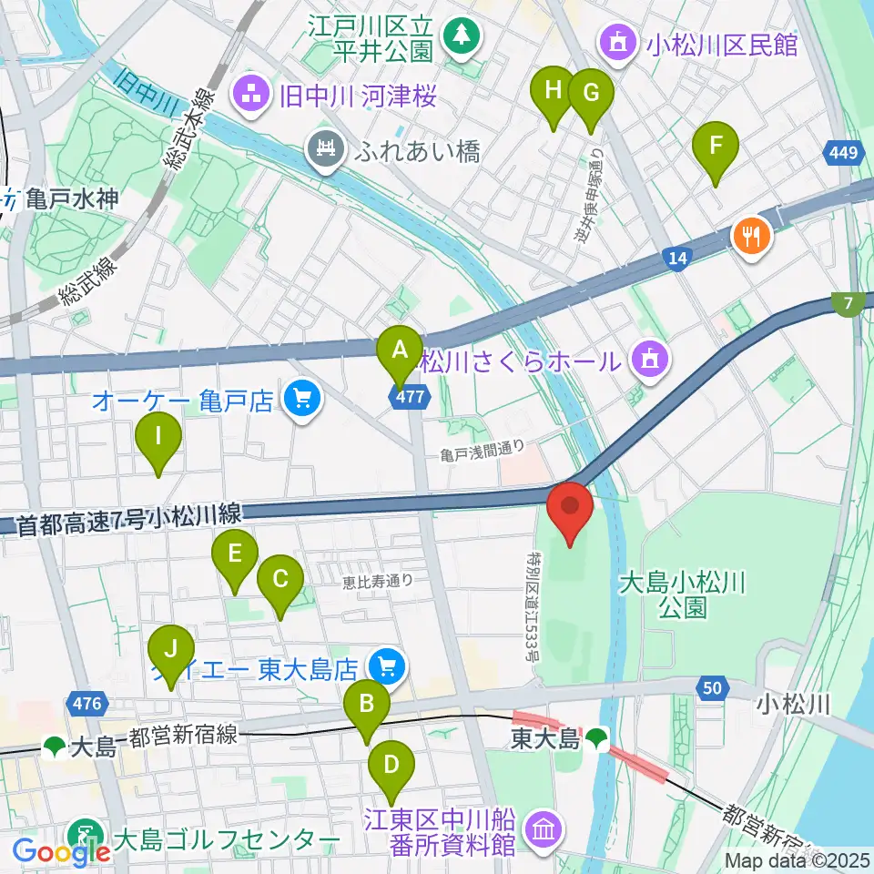 大島小松川公園サッカー場周辺のホテル一覧地図