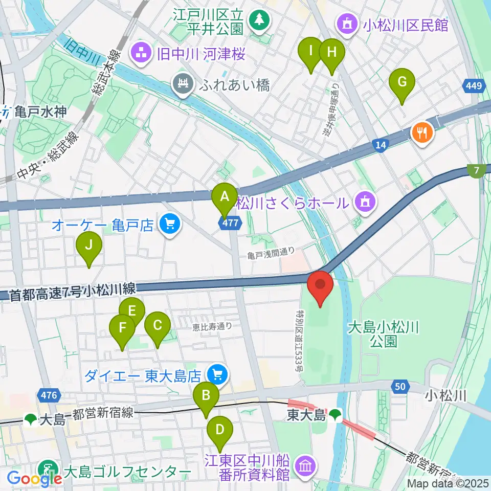 大島小松川公園サッカー場周辺のホテル一覧地図
